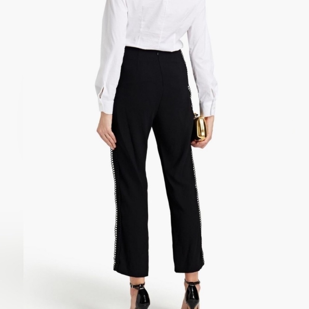 NWT Monique Lhuillier Guipure Lace trimmed Crepe Slim Leg High Rise Pant 12 - Picture 3 of 8